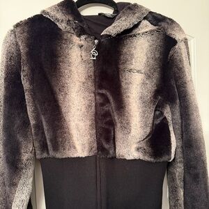 bebe Ombre Faux-Fur Hooded Jacket in Black and Gray